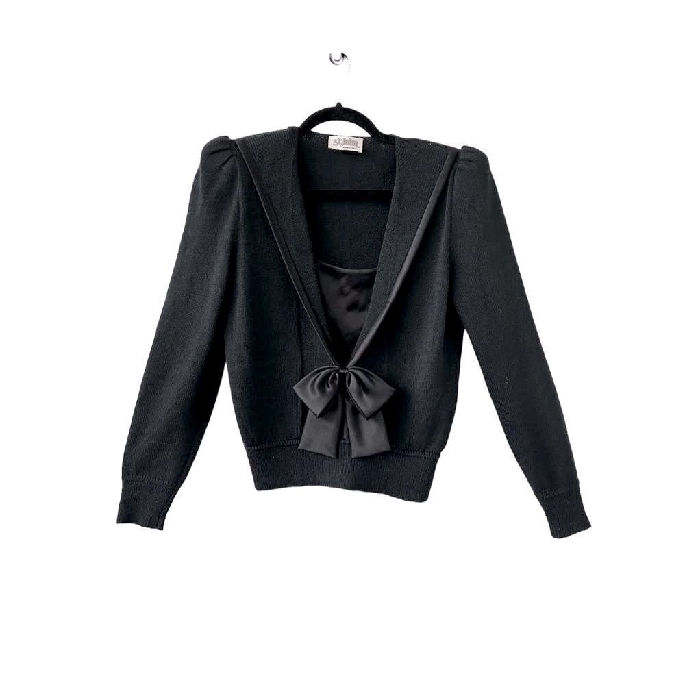 Vintage St. John By Marie Gray  Bow Long Sleeve Blouse Womens Black Size Medium